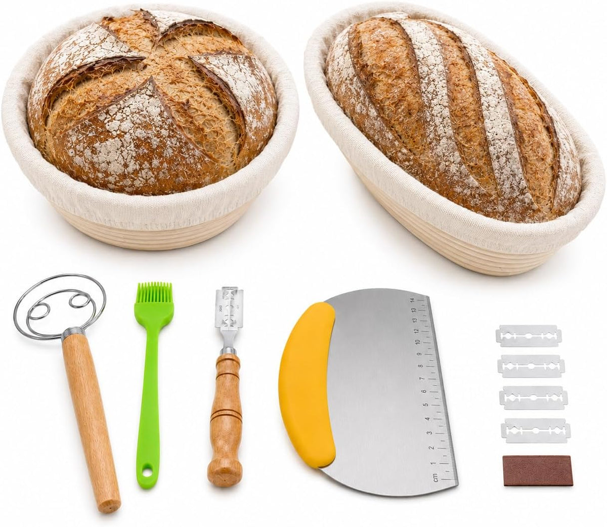 Banneton Bread Proofing Basket Set, 2 Pack 9 Inch Round & Oval