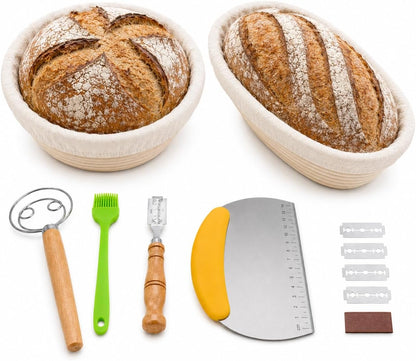 Banneton Bread Proofing Basket Set, 2 Pack 9 Inch Round & Oval