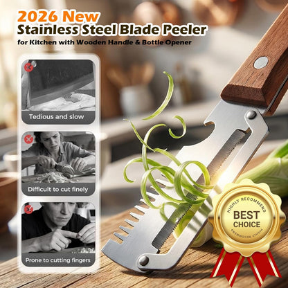 2PCS Multifunctional Vegetable Peeler, 3-in-1 Stainless Steel Vegetable Peeler with Wooden Handle and Bottle Opener, Kitchen Gadgets for Fruit Veggie Potato Pumpkin Apple Carrot