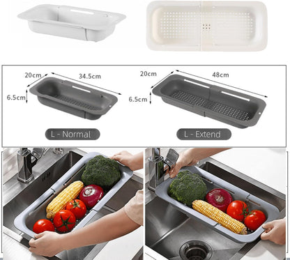 Extendable Over the Sink Colander Strainer Basket, Plastic Retractable Kitchen Sink Basket - Wash Vegetables, Fruits, Drain Pasta and Dry Dishes L (black XL)
