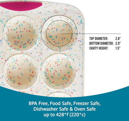 Trudeau Structure White Confetti 6-Cup Jumbo Muffin Pan – Premium Steel-Reinforced Silicone Bakeware, Nonstick BPA-Free Cupcake & Muffin Mold – Oven, Freezer & Dishwasher Safe