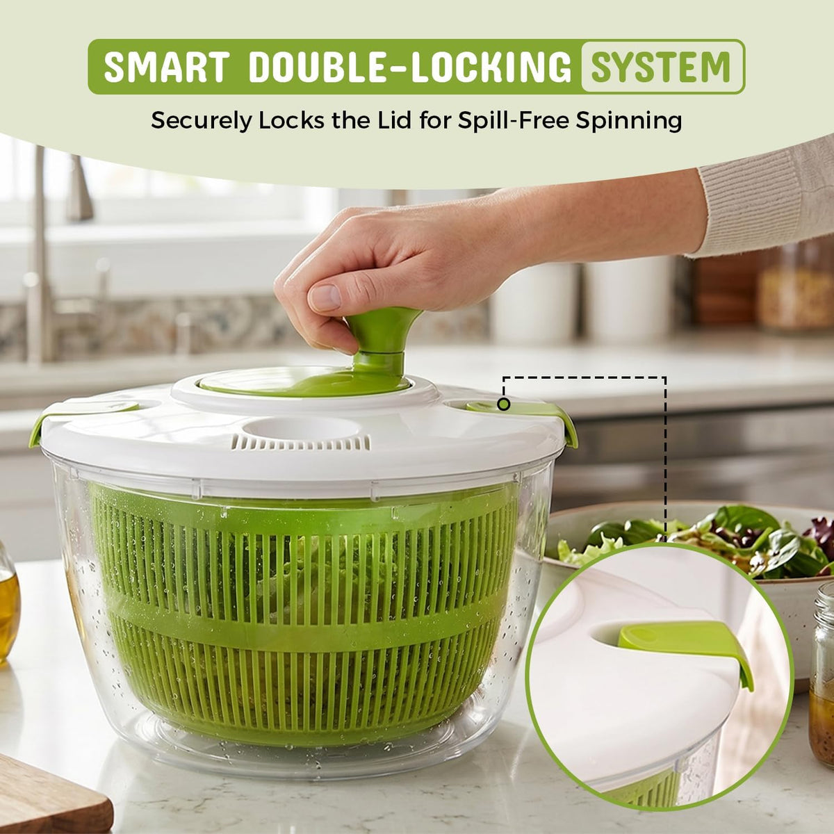 Salad Spinner, Lettuce Spinner with Drain, 5.3 Quarts Capacity.