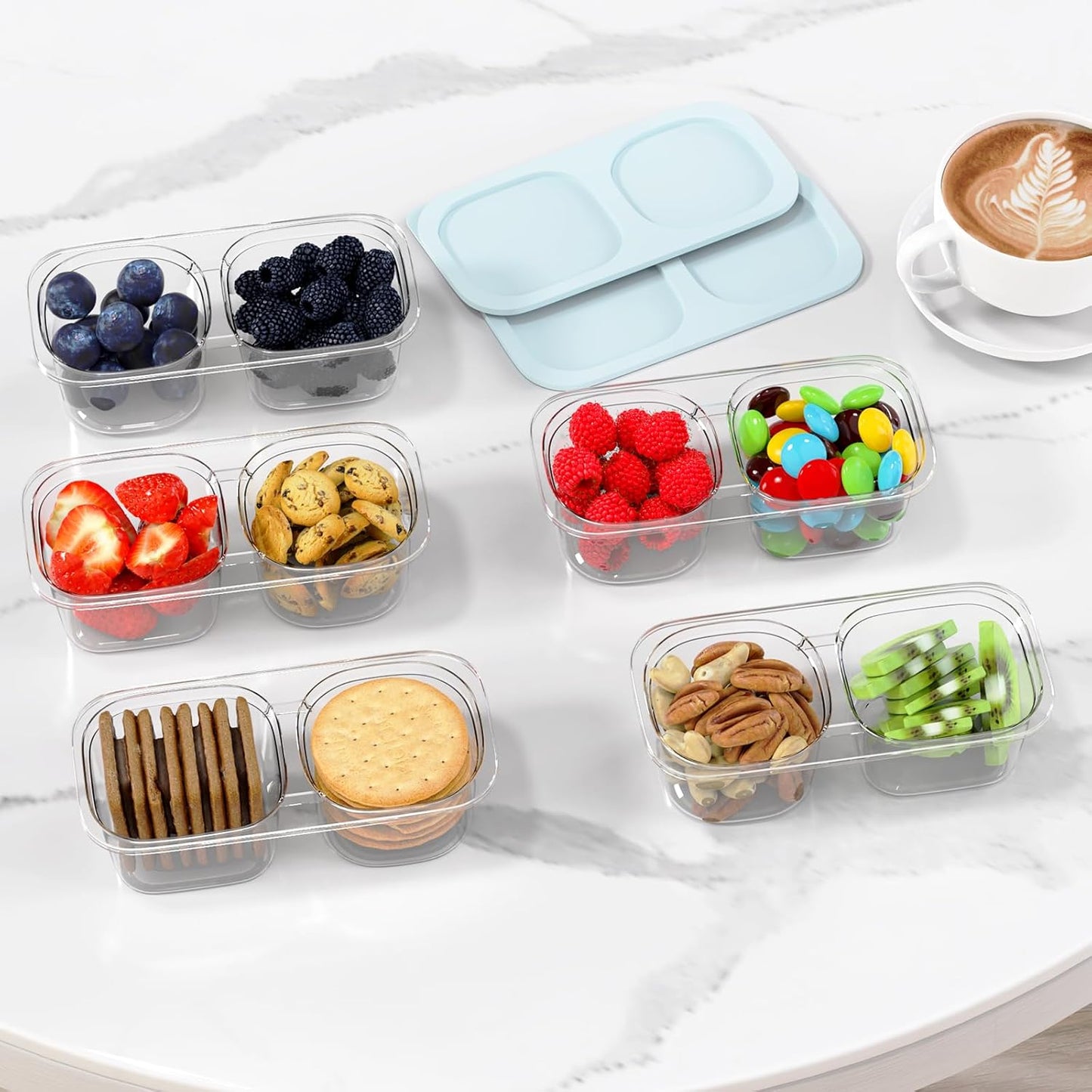 Snack Pack Containers for Kids, 5 Pack Reusable Snack Containers with Lids, 2 Compartment Small Bento Snack Box, BPA-Free, Lunchbox Accessories for Travel