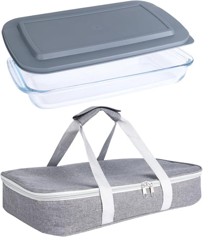 9x13 Glass Baking Dish With Lid - 3qt Glass Casserole With Carrier Insulated Bag For Hot Or Cold Food - Large Casserole Dish For Oven Potluck Party Picnic Cookouts