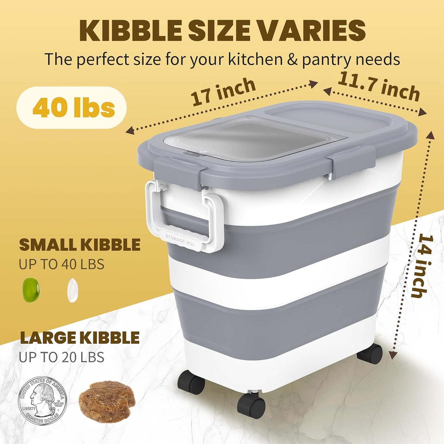 HOYTAMDA 25-40Lbs Rice Container,Collapsible Airtight Food Storage Containers with Wheels,Handle,Rice Storage Container with Small Bin and Scoop,Rice Dispenser for Flour Sugar Cereal Grain Dog Cat