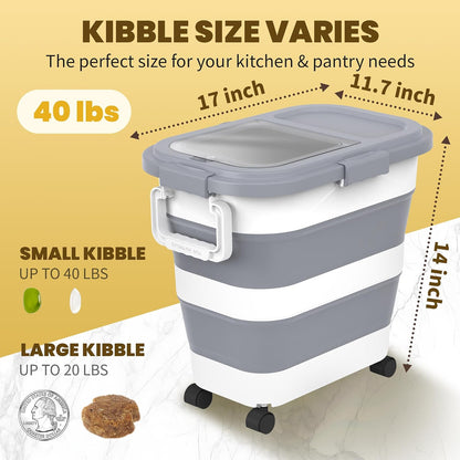 HOYTAMDA 25-40Lbs Rice Container,Collapsible Airtight Food Storage Containers with Wheels,Handle,Rice Storage Container with Small Bin and Scoop,Rice Dispenser for Flour Sugar Cereal Grain Dog Cat