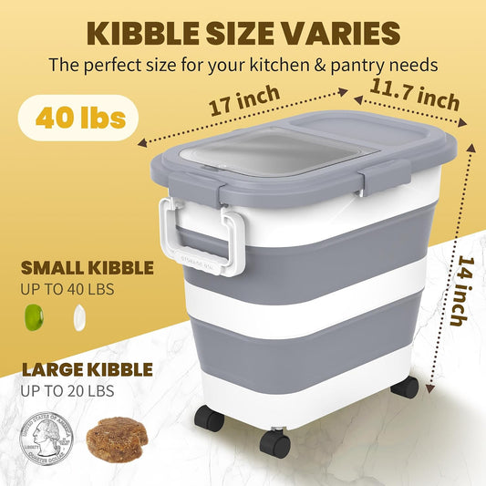 HOYTAMDA 25-40Lbs Rice Container,Collapsible Airtight Food Storage Containers with Wheels,Handle,Rice Storage Container with Small Bin and Scoop,Rice Dispenser for Flour Sugar Cereal Grain Dog Cat