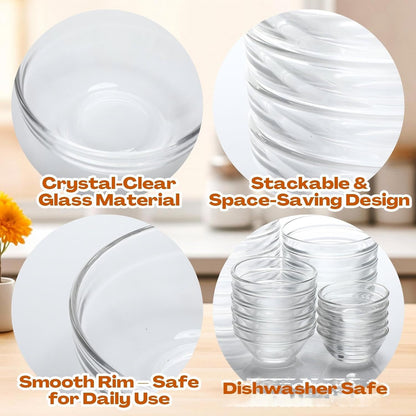 LemonRoad 20 Pcs Glass Prep Bowls Sets 4 Sizes 1.5/2.5/4.5/8.5 oz Cooking Clear Small Prep Pinch Bowls Mini Stackable for Toppings, Kitchen, Salt, Spices, Dipping, Baking & Meal