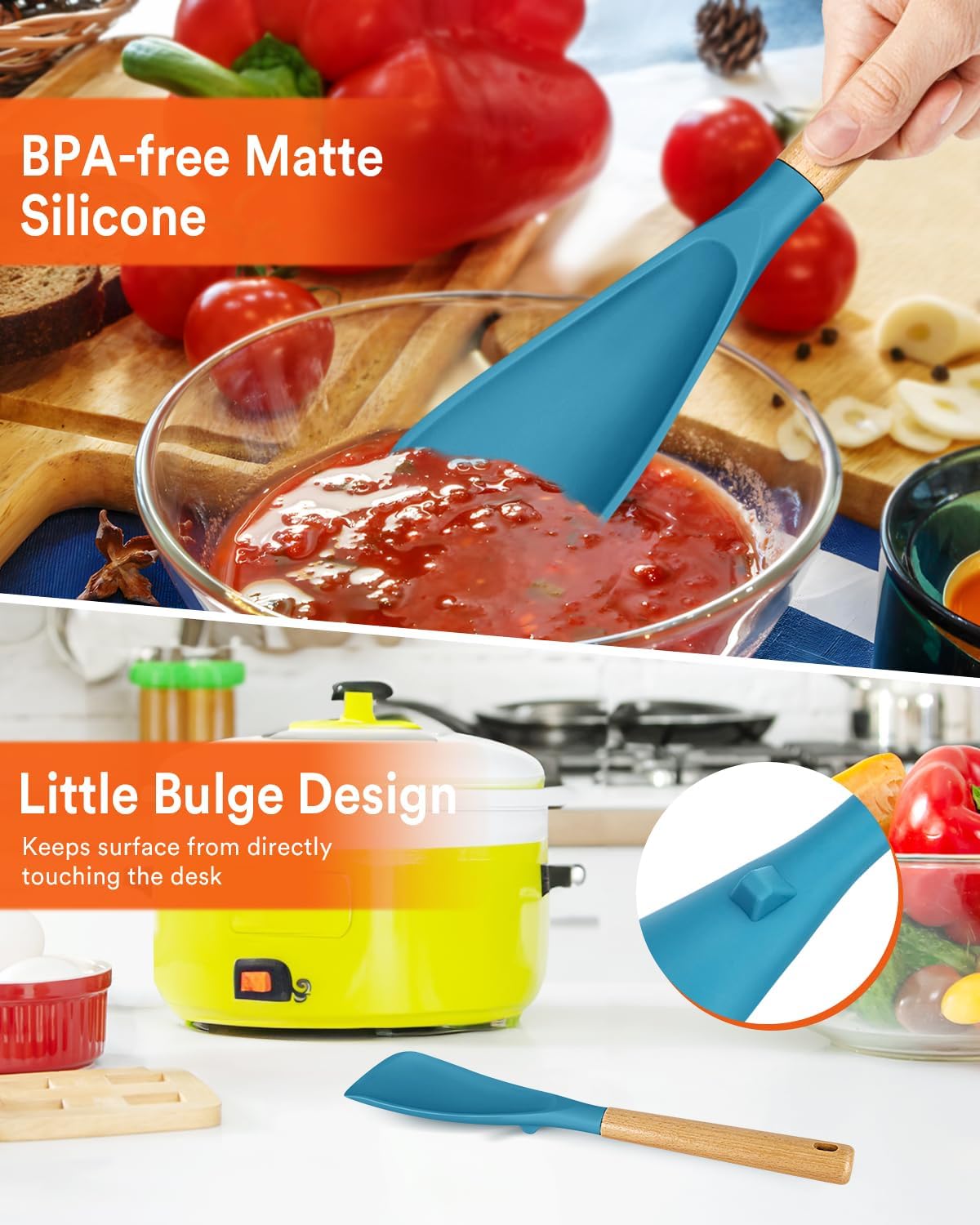 Badiano Multifunction Cooking Spoon for Nonstick Cookware,11.4"&13.4",Black