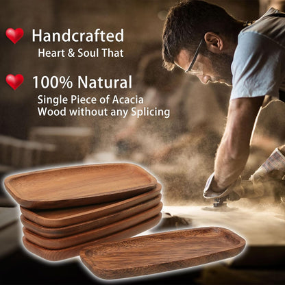 Mini Wooden Serving Platters and Trays, 7-inch Solid Acacia Wood Serving Plates for Food/Snacks/Appetizer, also as Jewelry Trays, Mini Charcuterie Board and Cheese Platter, Reusable (6 PCS)