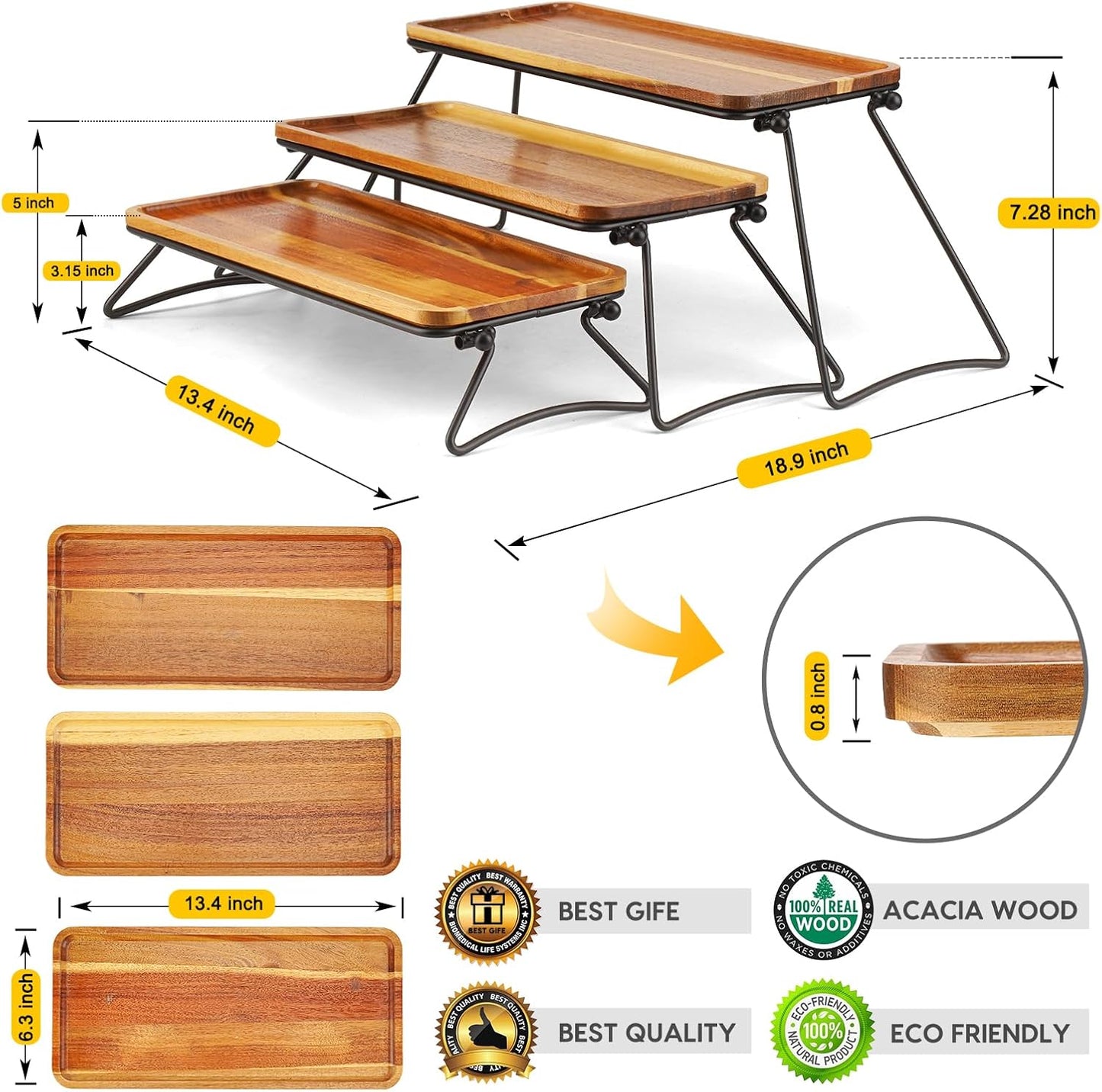 3 Tier Cupcake Stand and Towers Large Serving Tray for Party Acacia Wooden Dessert Table Display Set Decorative Tray Tiered Tray Decor Small Chees Charcuterie Boards Rustic Wood Serving Platters Trays