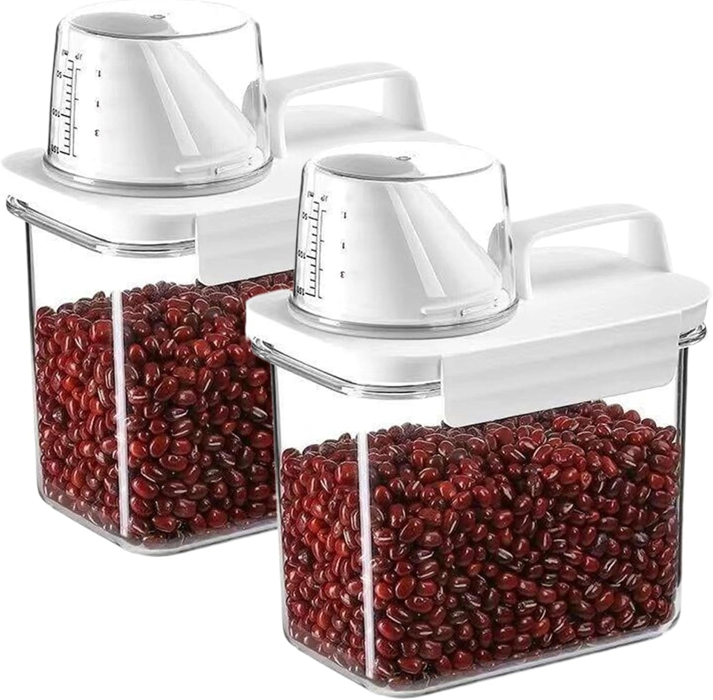 Container Sets, Rice Container, 2PCS 1100ml Airtight Cereal Storage Container with Measuring Cup & Pour Spout, Clear Plastic Rice Holder, Grain Dispenser with Handle for Flour, Sugar, Candy, Oatmeal