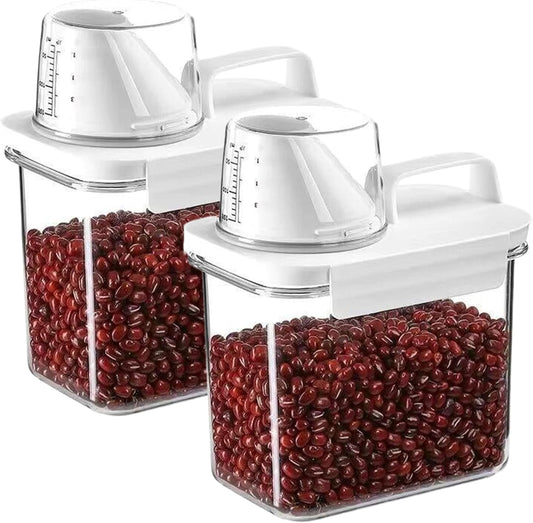 Container Sets, Rice Container, 2PCS 1100ml Airtight Cereal Storage Container with Measuring Cup & Pour Spout, Clear Plastic Rice Holder, Grain Dispenser with Handle for Flour, Sugar, Candy, Oatmeal