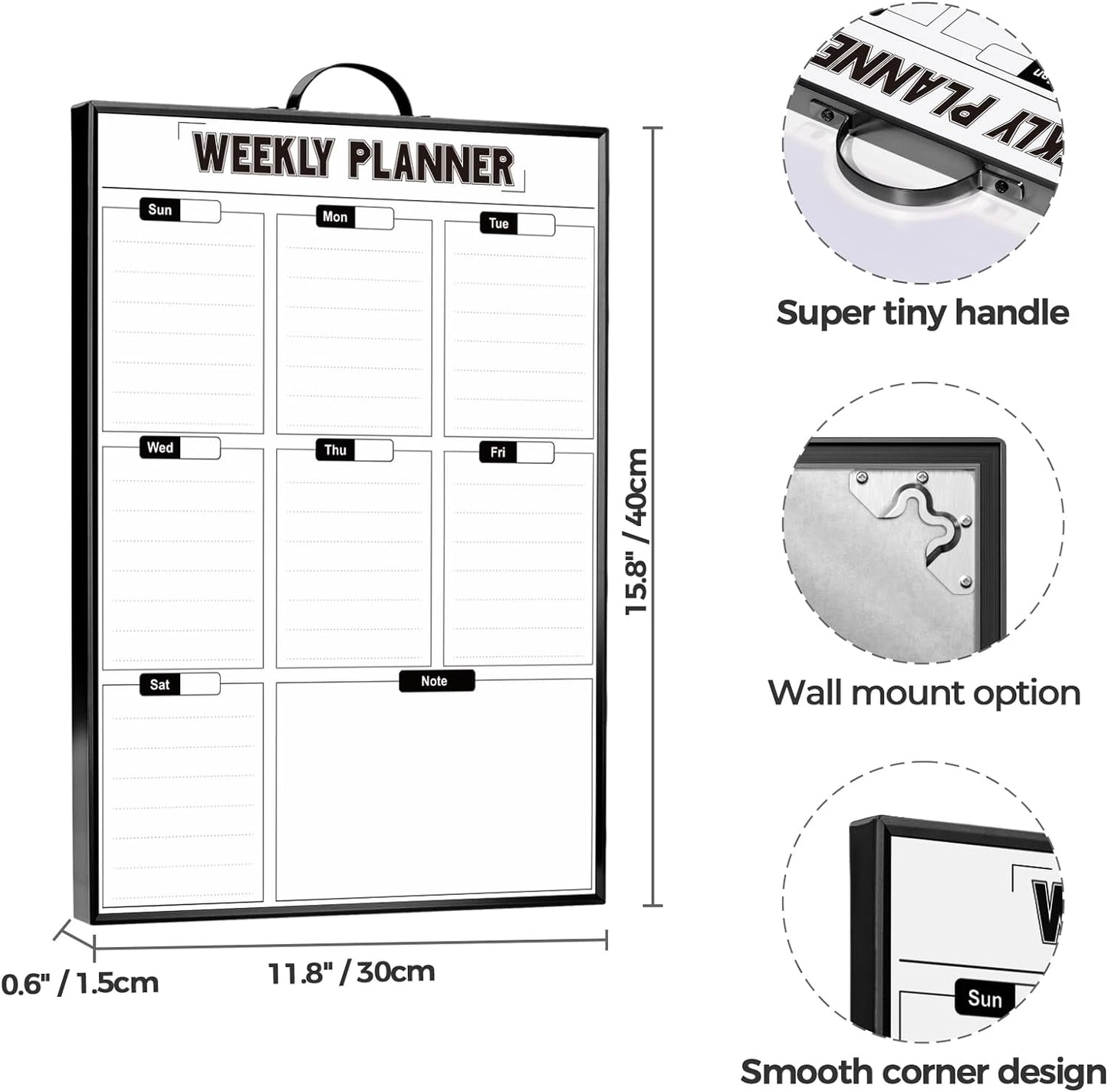 Weekly Planner Dry Erase Calendar for Wall Hanging, 16"x12" Aluminum Frame Whiteboard Calendar with Handle, Portable White Board as Office to Do List, Meal Planner for Home Kitchen