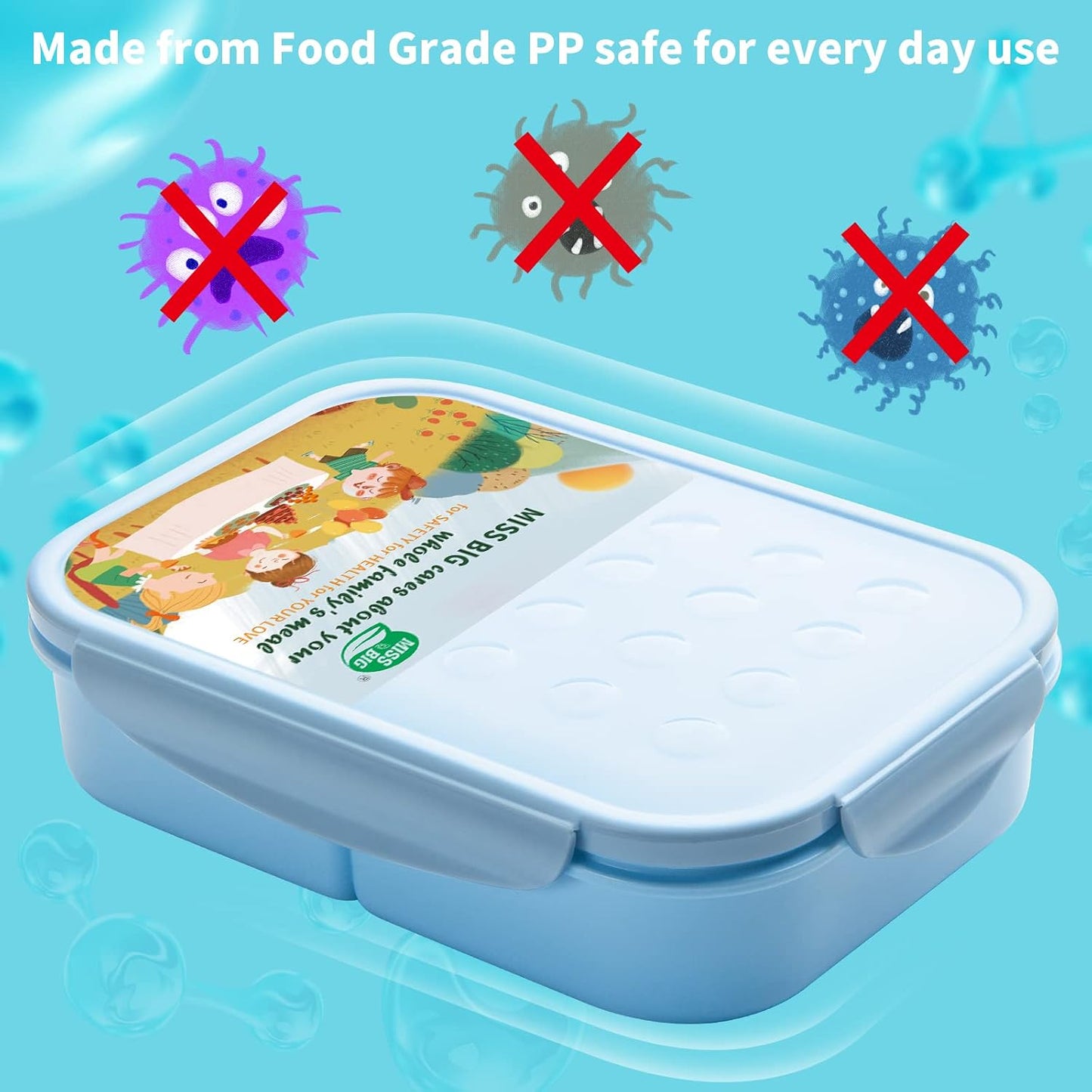 MISS BIG® Bento Box,Bento Box Adult,Lunch Box,Leak Proof Lunch Containers,No BPAs and No Chemical Dyes Bento Lunch Box,Dishwasher and Microwave Safe Lunch Containers for Adults(1900ml Gray)