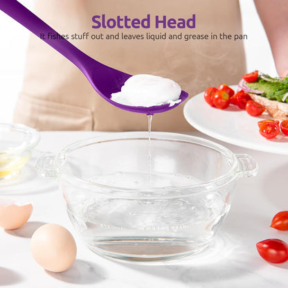 600ºF Heat Resistant Silicone Spoons: U-Taste 13.3in Solid & Slotted Kitchen Cooking Tool, Nonstick Long Rubber Utensil, Sturdy for Mixing, Serving, Stirring, Frying, Basting (Aqua Sky, 2PCS)