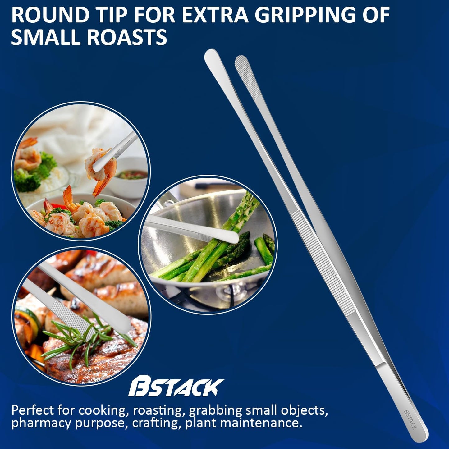 Brand Stack Kitchen Tweezers 12” Japanese Stainless-Steel Cooking Tong Tweezers Set of 2 with Precision Serrated Tip Premium Long Tweezers for Kitchen Serving Food Chef & Pasta Cooking tweezers.