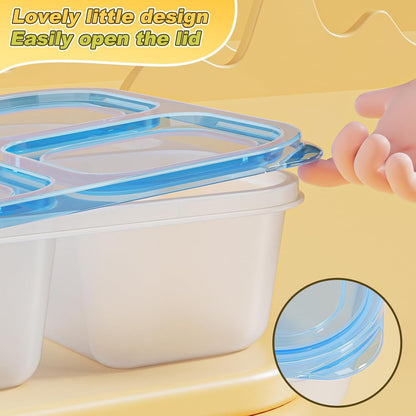 6 Pcs Snack Box Container Set, Reusable 3&4 Compartment Meal Prep Snack Containers for Adults Kids Toddler, BPA-Free Divided Lunchable Container for School, Work and Travel (Transparent Lids)
