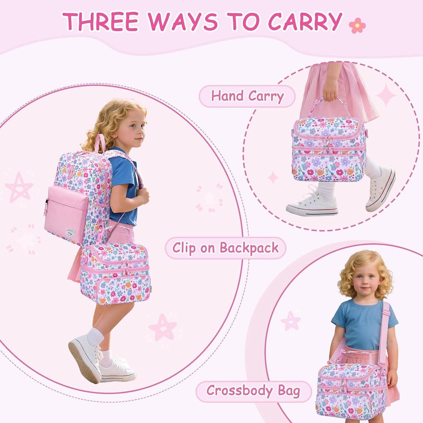 Kasqo Lunch Bag Kids, Dual Compartment Insulated Cooler Bag 7.5L Girls Boys Toddler Lunch Box Containers for Daycare School Kindergarten Travel Ombre Butterfly