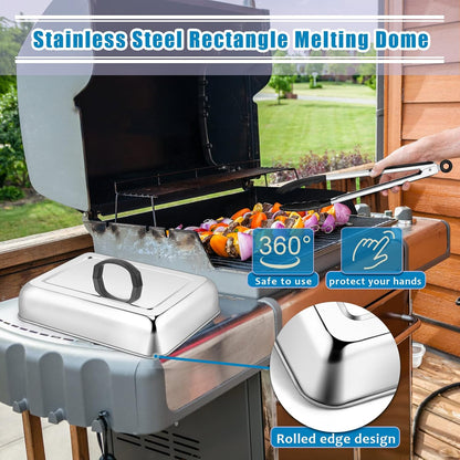 HaSteeL Rectangular Basting Cover, Stainless Steel Cheese Melting Dome Steaming Cover Lid, Heavy Duty Griddle Grill Accessories for Flat Top Teppanyaki BBQ Kitchen Indoor & Outdoor, Dishwasher Safe
