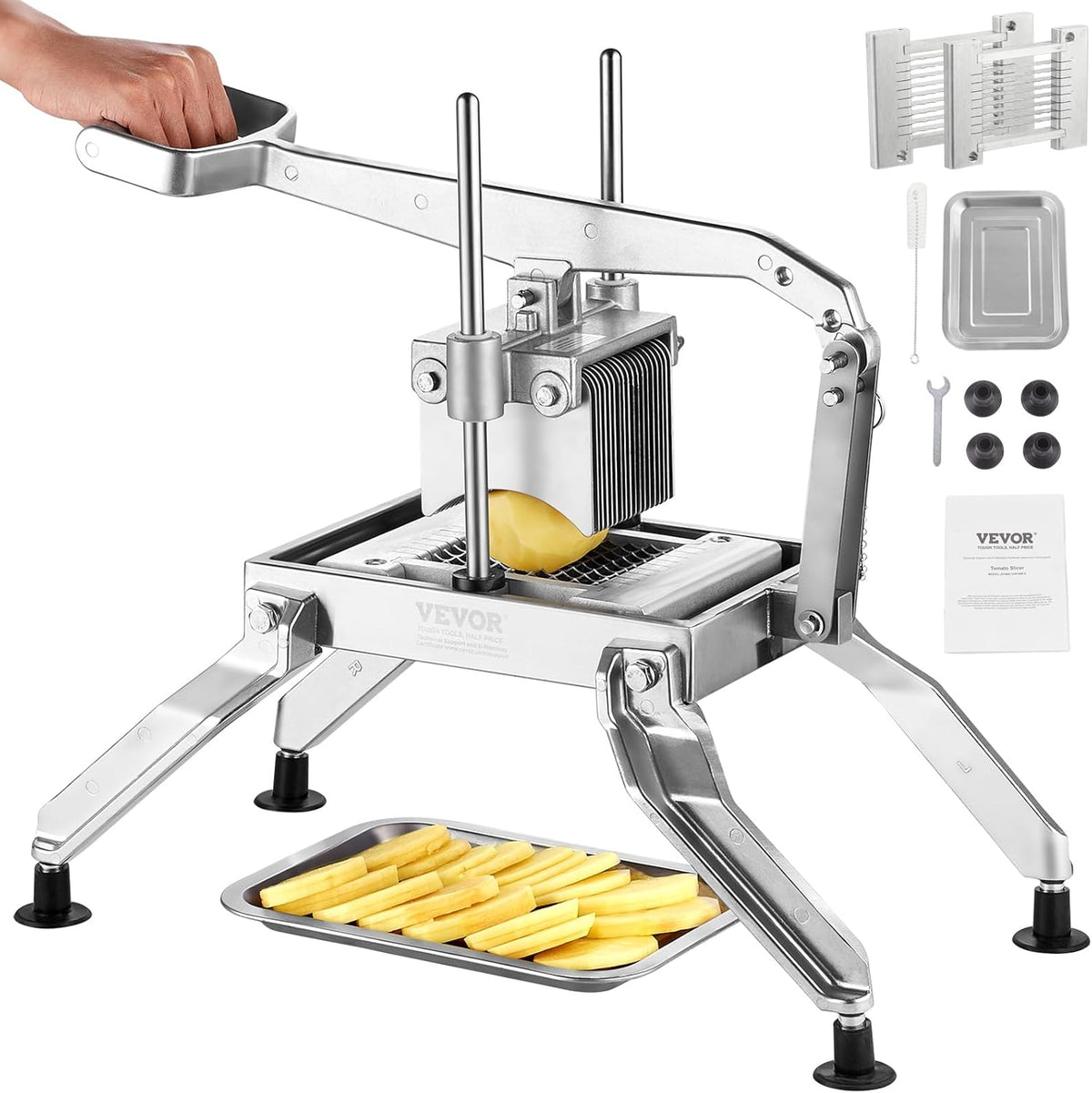 VEVOR Commercial Vegetable Slicer, 3/8" and 3/16" Tomato Slicer, Stainless Steel and Aluminum Alloy Vegetable Cutter Slicer, Manual Tomato Slicer with Non-slip Feet, for Tomatoes, Potatoes, Onions