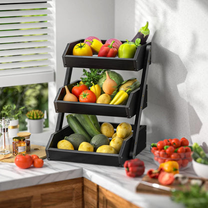 G.a HOMEFAVOR Large Bamboo Fruit Basket, 2-Tier Fruit Bowl for Kitchen Counter, Vegetable Storage Stand for Fruit Shop, 15 mm Thickness (Self-assembly)