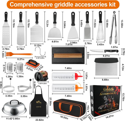 42PCS Griddle Accessories Kit for Blackstone and Camp Chef, Professional Flat Top Grill Tools Set with Enlarged Spatulas, Basting Cover, Scraper, Carry Bag, Complete Outdoor BBQ Grilling Set