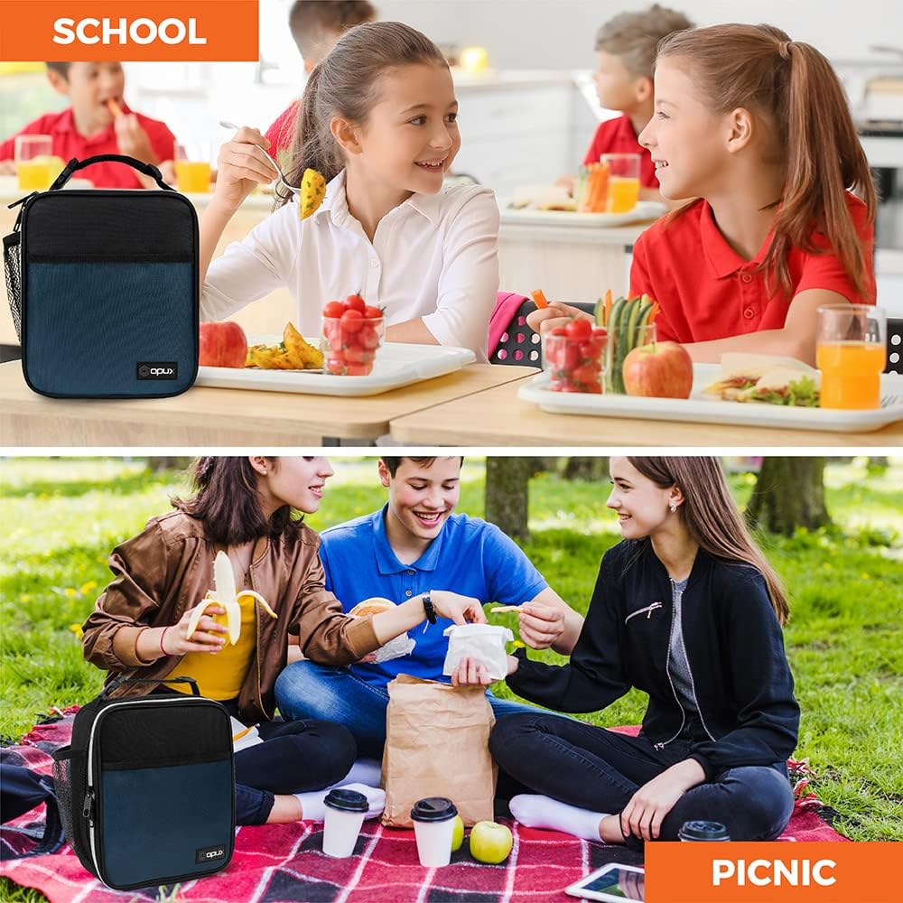 opux Premium Insulated Lunch Box, Soft School Lunch Bag for Kids Boys Girls, Leakproof Small Lunch Pail Men Women Work, Reusable Compact Cooler Tote Lunchbox for Office Adult, Black