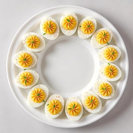 Deviled Egg Carrier with Lid and Handle, 12-Slot Plastic Container, Tray BPA Free 10.375 Inch Round, Freezer Safe - 2 Pack - For Serving and Storing Deviled Eggs BONUS 1 Disposable Decorating Bag