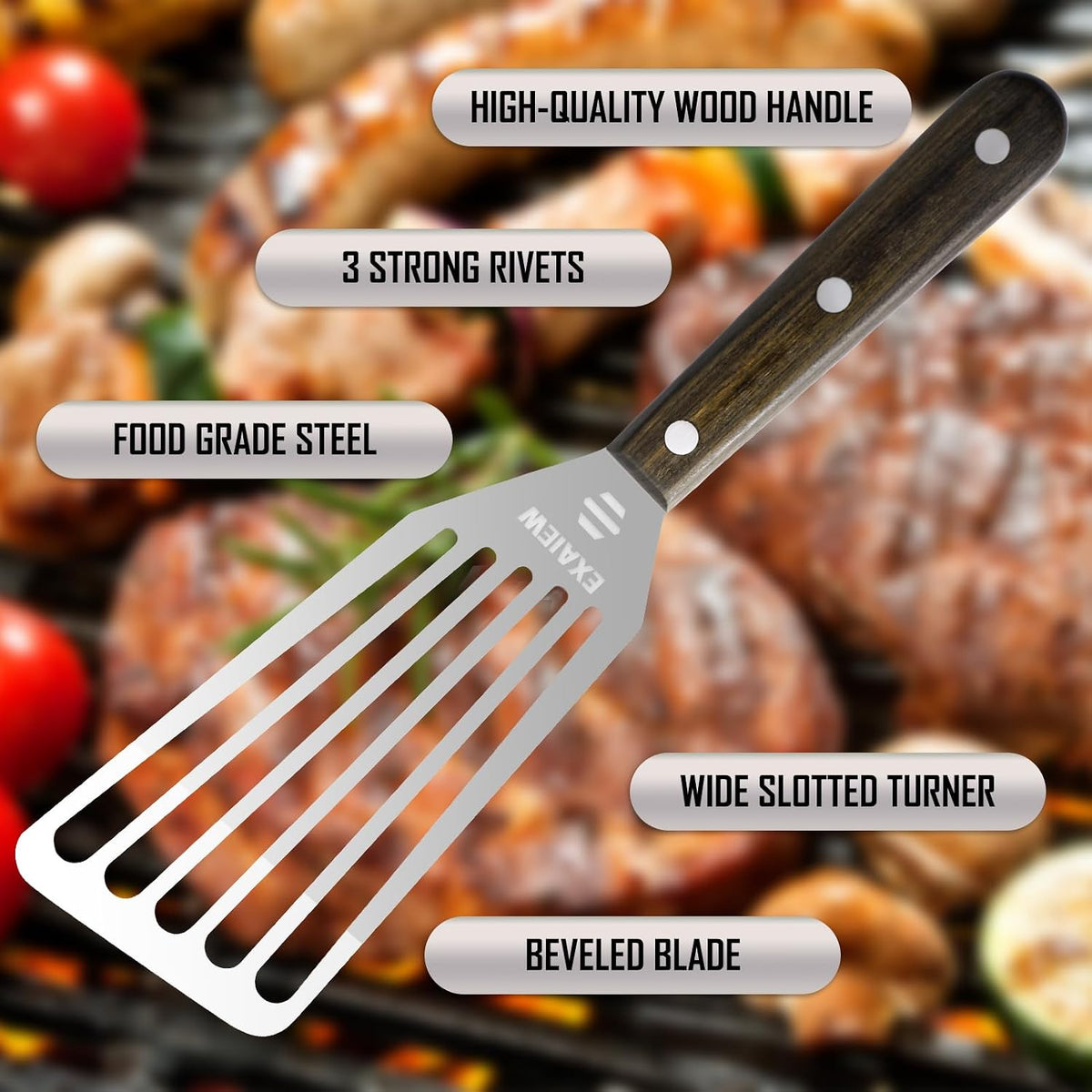 2 Pack Fish Spatula Stainless Steel - Metal Spatula Set, Wooden Handle | Kitchen Slotted Fish Turner/Spatula Set [ Large+Medium ] for Cooking & BBQ, Flipping Eggs, Burgers and Baking, Perfect Gifts