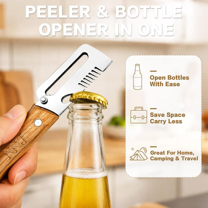 NNJ 2 Pack Vegetable Peeler, Multifunctional Stainless Steel Julienne Peeler for Potatoes, Carrots, Cucumbers, Ergonomic Kitchen Peeler with Built-in Bottle Opener, Sharp Fruit Veggie Shredder Tool