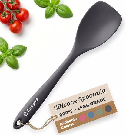 StarPack Silicone Spoonula The All-Rounder 11 Inch - LFGB Spoon Spatula, 600°F Heat Resistant, BPA-Free - One-Piece Seamless, Dishwasher Safe - for Nonstick Cookware, Sage Green