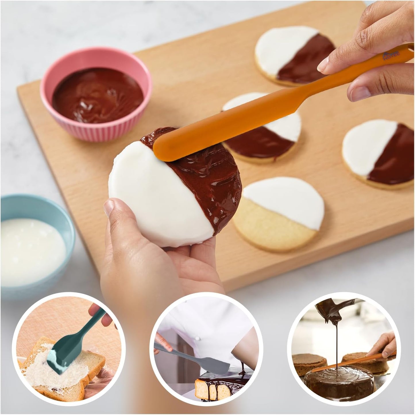 HOTEC Heat Resistant 600℉ Food Grade Silicone Rubber Spatula Set for Baking, Cooking, and Mixing Non Stick Dishwasher Safe BPA-Free Multicolor Set of 5