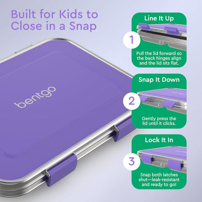 Bentgo Kids Stainless Steel Leak-Resistant Lunch Box - 3-Compartments with Bonus Silicone Container, Durable, Eco-Friendly, Dishwasher Safe, BPA-Free, Ideal for School, Ages 3+ (Silver)