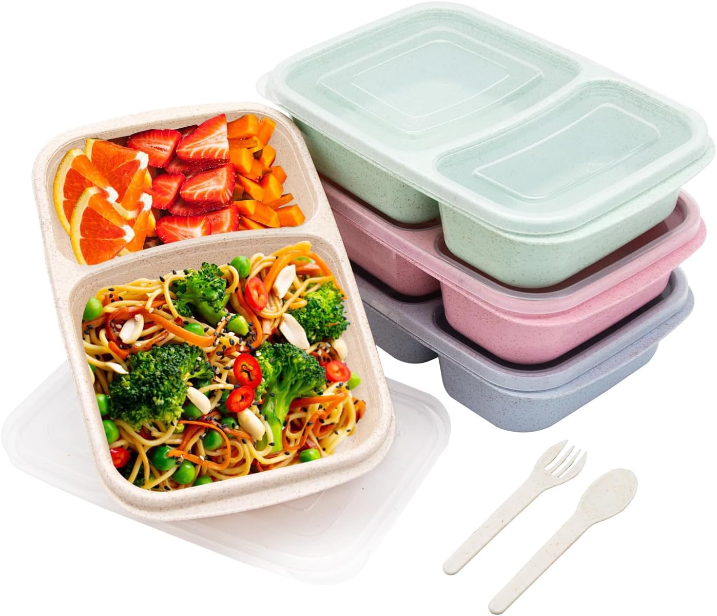 4 pack Bento Lunch Box, Snack Containers，Meal Prep Containers Kids/Toddle/Adults,Food Storage Containers for School, Work and Travel (4 and 3 Compartment Multicolor)