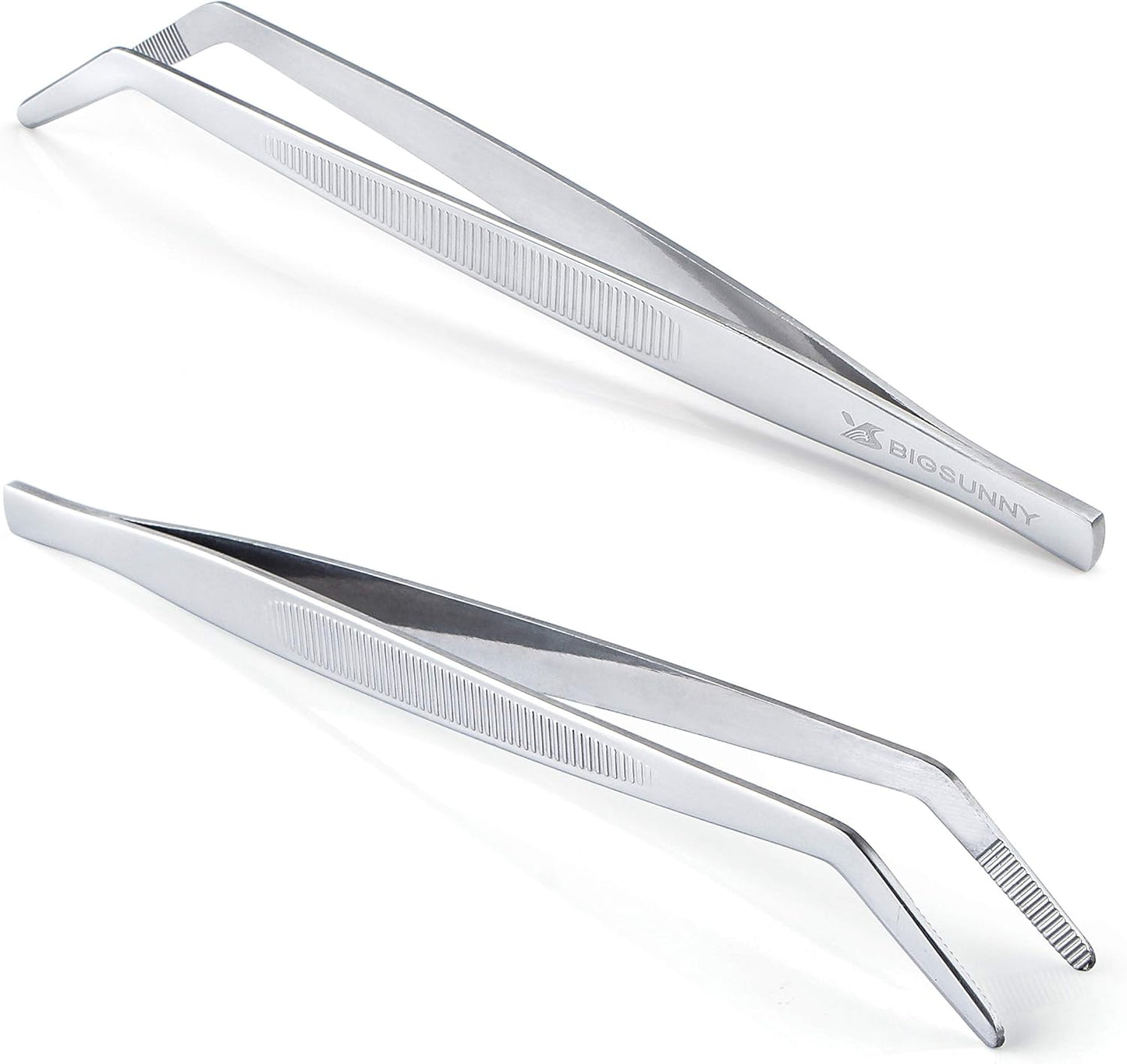 MSY BIGSUNNY Professional Chef Kitchen Cooking Precision Tweezers Culinary Curved Tip Tongs for Baking Decorating (1, 9.5")