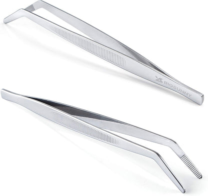 MSY BIGSUNNY Professional Chef Kitchen Cooking Precision Tweezers Culinary Curved Tip Tongs for Baking Decorating (1, 9.5")