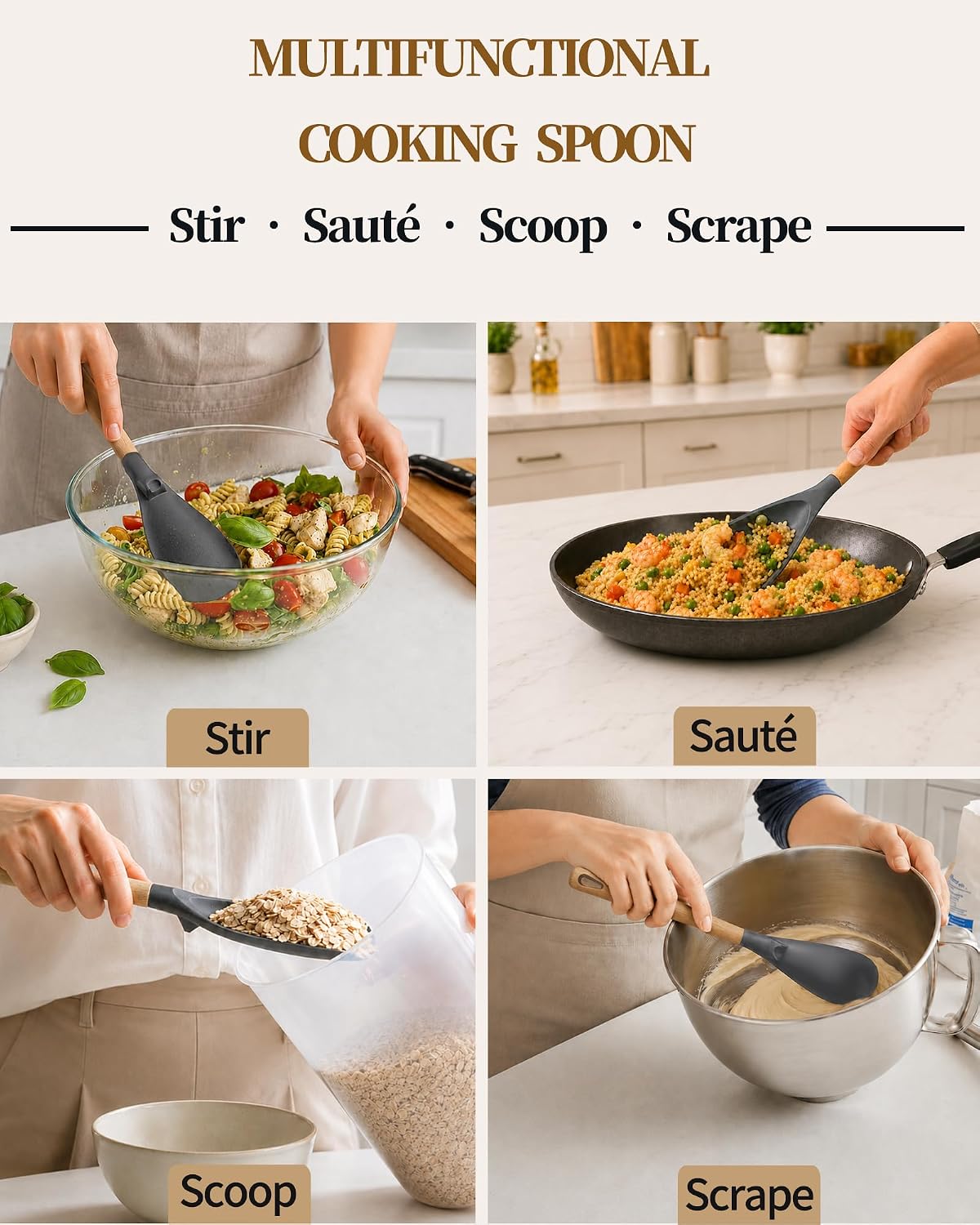 Astercook Cooking Spoon, 2 Pack, Nonstick Safe Silicone Spoonula Spatula
