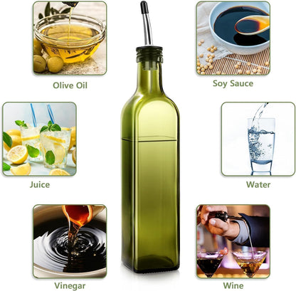 Leaflai 17oz Olive Oil Dispenser Bottle, 500ml Oil & Vinegar Cruet with 2 Stainless Steel Pourers, 2 Labels,1 Brush and 1 Funnel for Kitchen