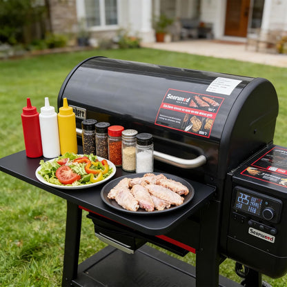 Upgraded Grill Table for Weber Kettle 22"/18"/26", Master Touch 22", Smokey Mountain, Recteq Pellet Grill RT-B380, Prep Station with Cutting Board, Basin, 4 Hooks, Shelf for Weber Kettle Accessories