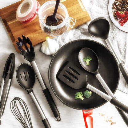Silicone Kitchen Utinsels Sets Heat Resistant Kitchen Utensils Set, Stainless Silicone Utensils Set for Nonstick Cookware, BPA Free, Dishwasher Safe