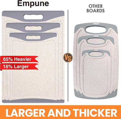 Extra Large Cutting Boards, Plastic Cutting Boards for Kitchen (Set of 3) Cutting Board Set Dishwasher Chopping Board with Juice Grooves Easy-Grip Handles, Dark Grey, Empune