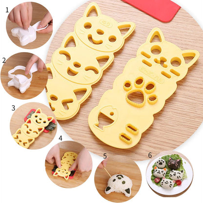 VANVENE Small Rice Ball Mold Sets Lovely Cat Pattern DIY Sushi Bento Nori Kitchen Rice Mould DIY Kitchen Tools with Nori Seaweed Punch Cutter for Home Party Kids meal Make