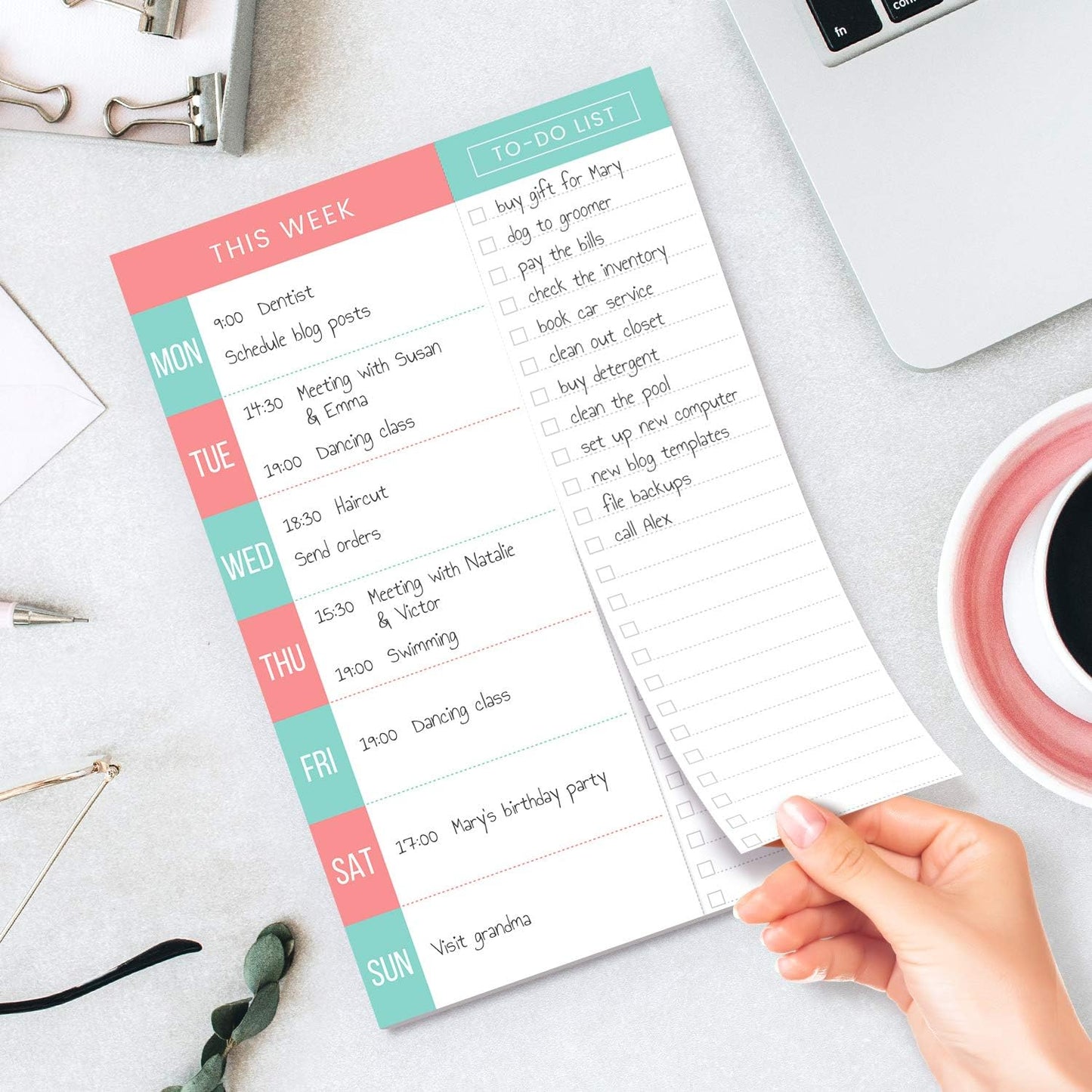Daily Planner - Undated 2026 Planner Plus To Do List – Teal/Orange Magnetic Weekly Task list organizer and Day Notepad - Agenda Organizer for College Student, Office or Home