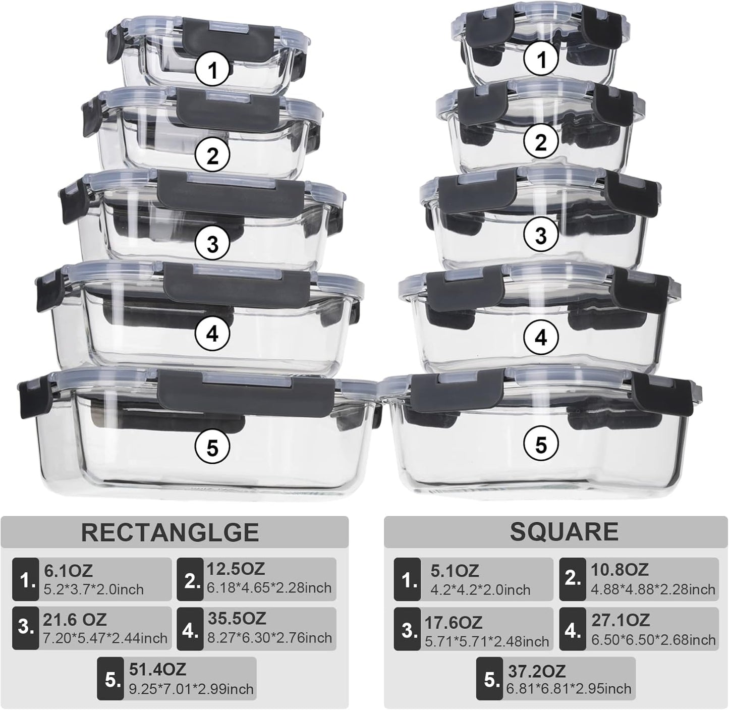 Glass Food Storage Containers with Lids Airtight, Glass Meal Prep Containers for Lunch Food, Container Set, Easy to Open& Close/Microwave,Oven,Freezer,Dishwasher Safe/Leak-Proof（20 Pieces）