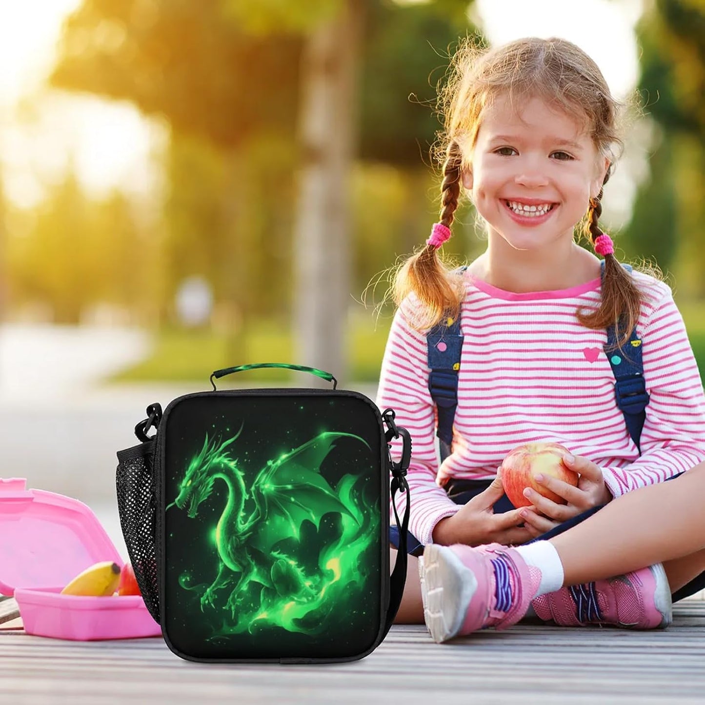 Insulated Lunch Box for Girls Kids Axolotl Lunch Bags Reusable Portable Lunchbox with Adjustable Shoulder Strap and Water Bottle Holder for Work School Travel