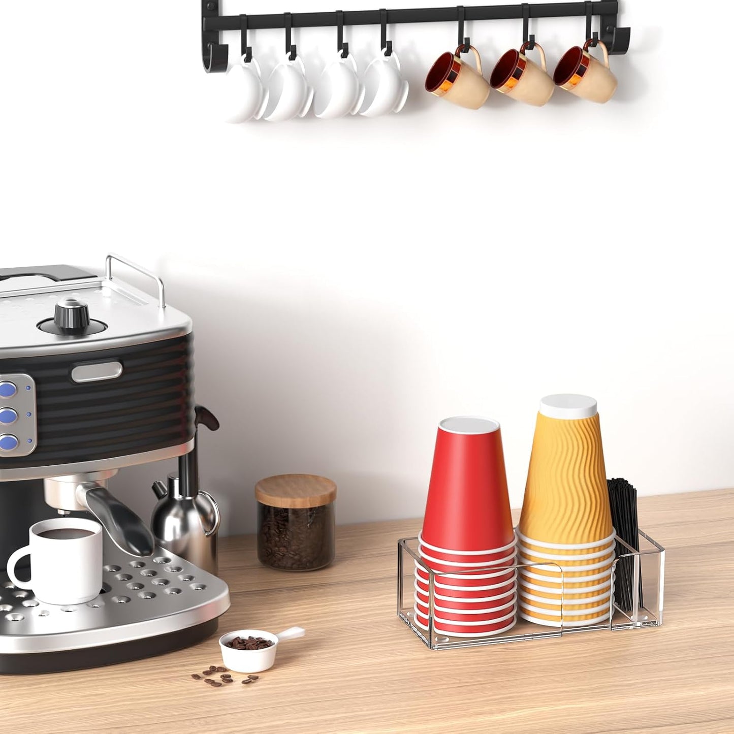 Coffee Cup Holder for Countertop - Clear Acrylic Coffee Bar Accessories Cup Organizer Station Organizer Farmhouse Table Décor
