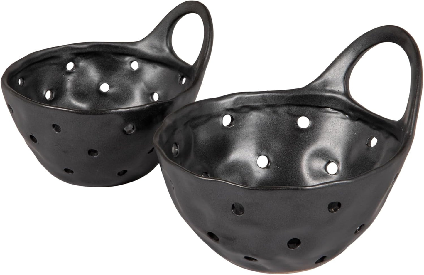Creative Co-Op Stoneware Colanders with Handles, Set of 2