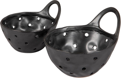 Creative Co-Op Stoneware Colanders with Handles, Set of 2