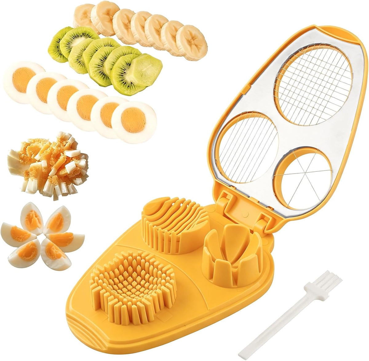 3-in-1 Egg Slicer for Hard Boiled Eggs, with Cleaning Brush